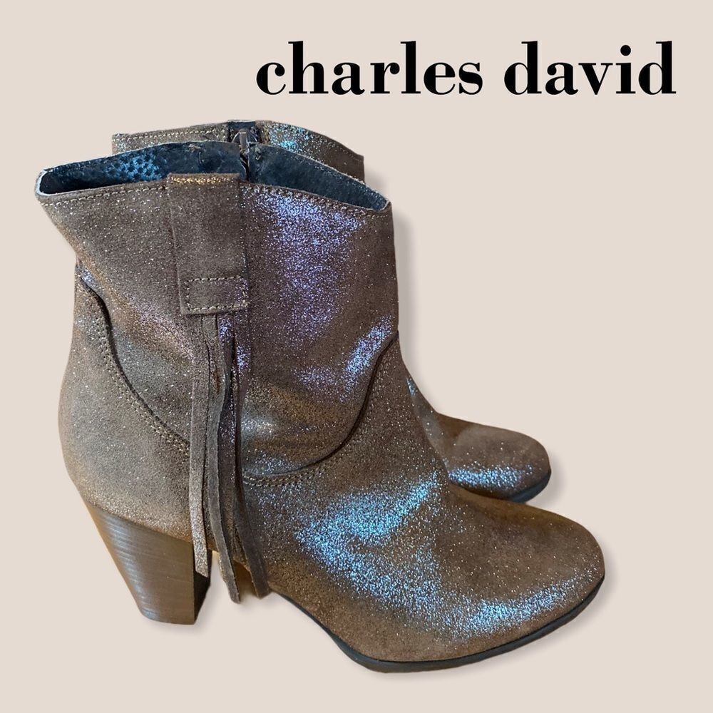 Charles David Glitter Fringe Ankle Booties 6